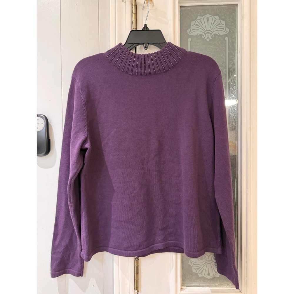 Christopher & Banks Purple Mock Neck Beaded Knit Sweater Small